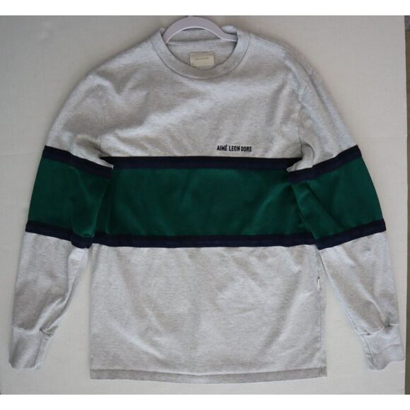 Aimé Leon Dore Men's Sz M Gray Heather Multi Stripe ALD Logo L/S Tee Shirt - Picture 7 of 9